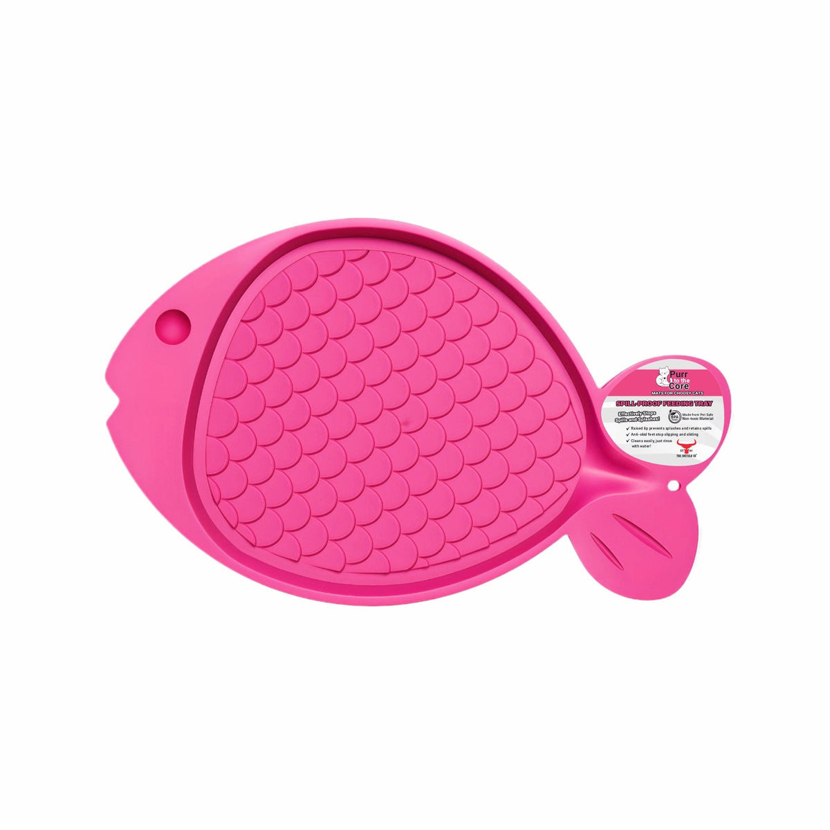 Pink spill-proof cat feeding mat from Fetch & Purr, designed to catch spills and keep feeding areas clean.