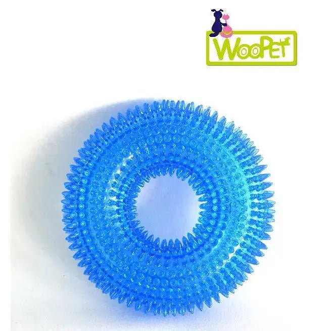 Dog squeaky toy from Fetch & Purr designed for pet play and tooth cleaning, featuring a colorful, durable chew toy for dogs.