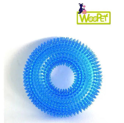 Dog squeaky toy from Fetch & Purr designed for pet play and tooth cleaning, featuring a colorful, durable chew toy for dogs.
