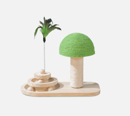 Interactive wooden cat toy from Fetch & Purr featuring colorful moving parts for engaging feline play and mental stimulation.