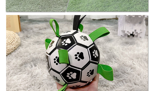 Fetch & Purr Lovely Paw Football Dog Toy, soft rubber football with paw print design for pets to chew and play.