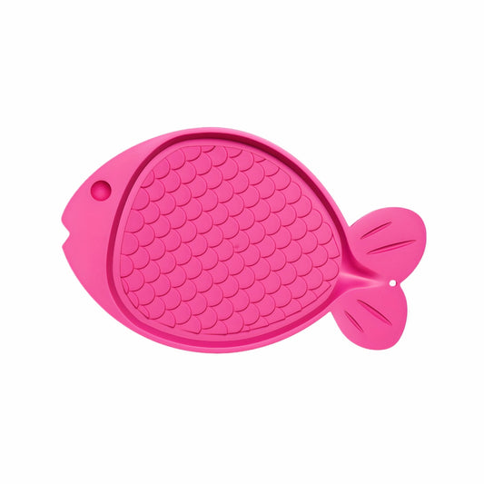 Pink spill-proof cat feeding mat from Fetch & Purr, designed to keep food and water spills contained during pet mealtime.