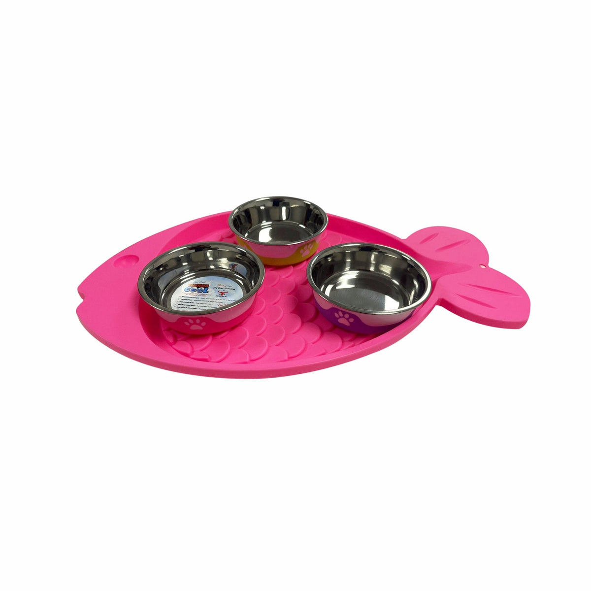 Pink Spill-Proof Cat Feeding Mat from Fetch & Purr, designed to keep pet bowls in place and protect floors during feeding.