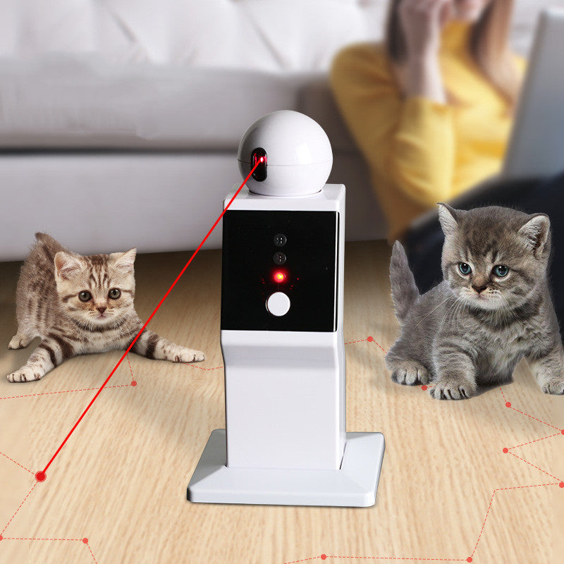 Fetch & Purr robotic cat playmate with interactive smart toys, featuring a sleek design and engaging features for feline entertainment.