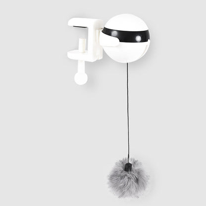 Smart electric cat teaser toy by Fetch & Purr, featuring interactive motion and colorful feathers for engaging feline play.