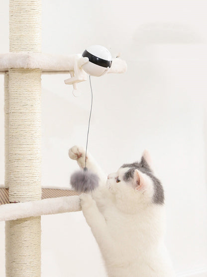 Fetch & Purr smart interactive electric cat teaser toy with colorful feathers and a sleek design for engaging feline play.