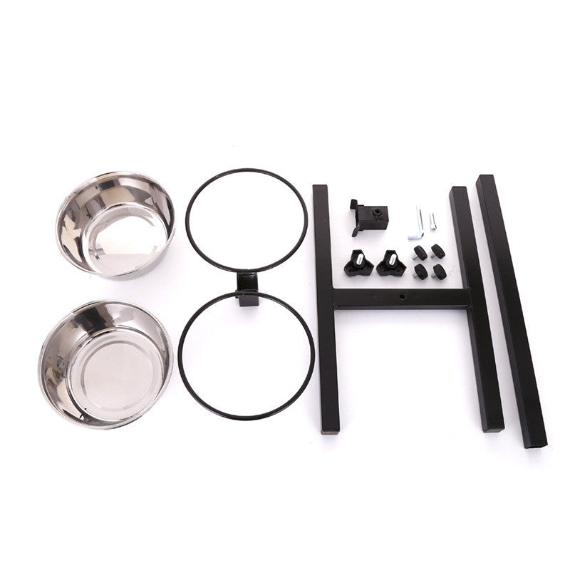 Stainless steel liftable dog bowl from Fetch & Purr, durable dog handling equipment with a raised design for easy feeding.