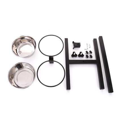 Stainless steel liftable dog bowl from Fetch & Purr, durable dog handling equipment with a raised design for easy feeding.