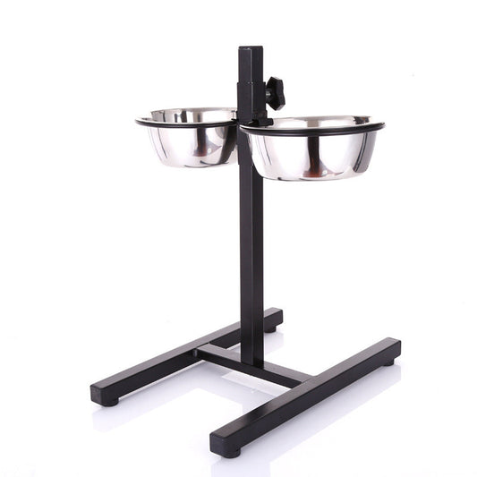 Stainless steel liftable dog bowl from Fetch & Purr, a durable dog handling equipment with a sleek design and adjustable height.