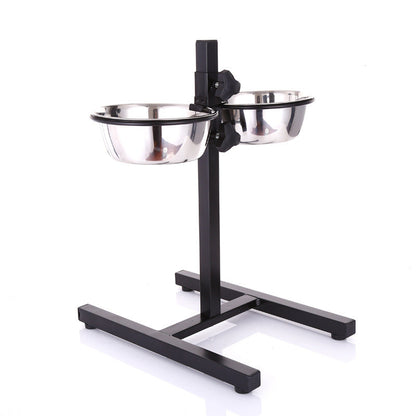 Stainless steel liftable dog bowl from Fetch & Purr, durable and easy to handle for pet feeding and watering.